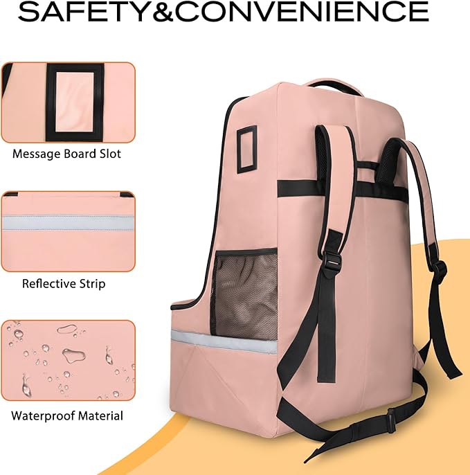 LARIPOP Car Seat Travel Bag for Airplane, Universal Gate Check Car Seat Bag, Padded Backpack with Waist Belt, Reflective Strips & Protective Feet, Fits Infant Convertible Booster Seats, Flesh