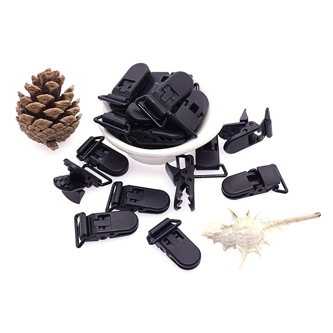 25Pcs Pacifier Clips Holders Suspender Mitten Binky Clip for DIY Dummy Chain Baby Blankets Bib Holder Suit for 20mm Ribbon (Black)