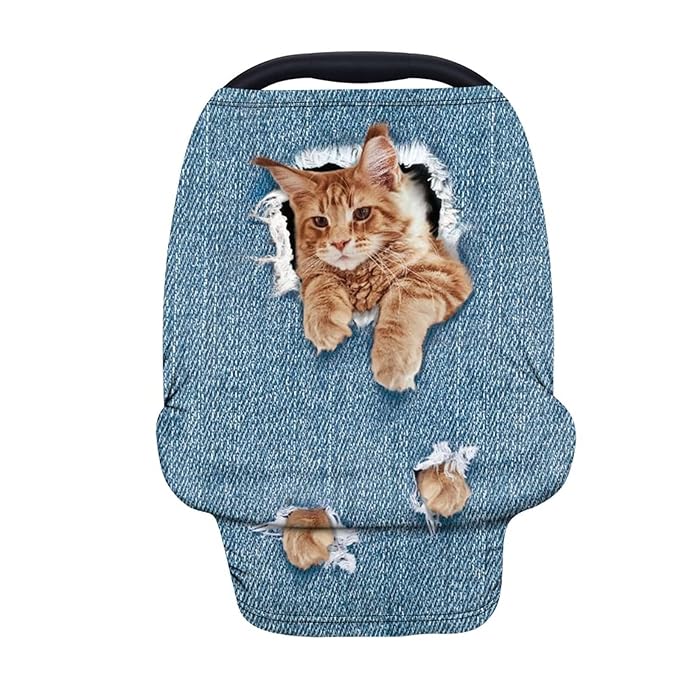 Forchrinse Funny Cat Nursing Cover Breastfeeding Cover for Baby Girls,Stretchy Car Seat Cover,Soft Breathable Infant Carseat Canopy for/High Chair/Stroller Cover