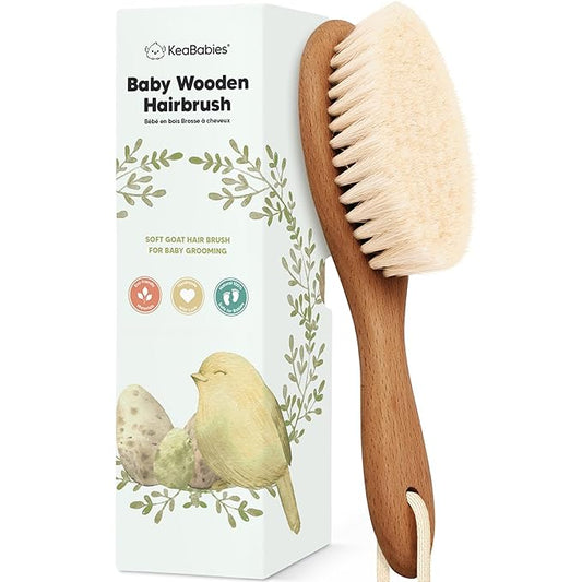 Wooden Baby Hair Brush for Toddler Girls, Boys - Cradle Cap Brush for Babies, Soft Goat Bristles, Perfect Gentle Scalp Newborn Comb for Infant, Girls, Boys, Bath Essentials(Dark Walnut, Regular)