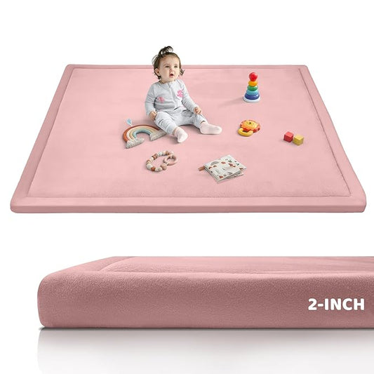 2-Inch Extra Thick Baby Play Mat for Floor, 59"x39" Large Ultra Soft Pink Rug, Nursery Rug with Powder-Free Memory Foam & Non-Slip Base for Tummy Time, Perfect for Baby Girl Room Decor