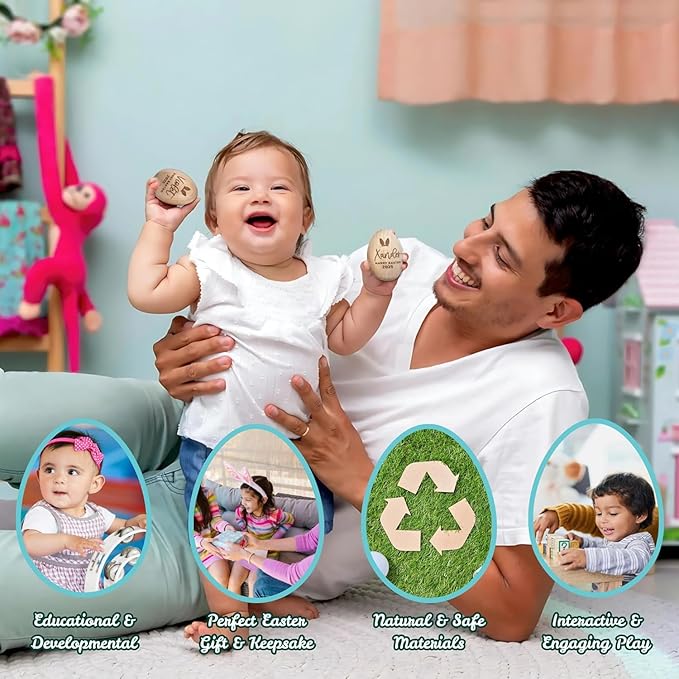 Personalized Musical Easter Egg Shaker 2026, Large Wooden Easter Eggs, First Easter Gifts for Baby, Easter Gift for Kids, Birthday Gift Idea (2" x 3.14")