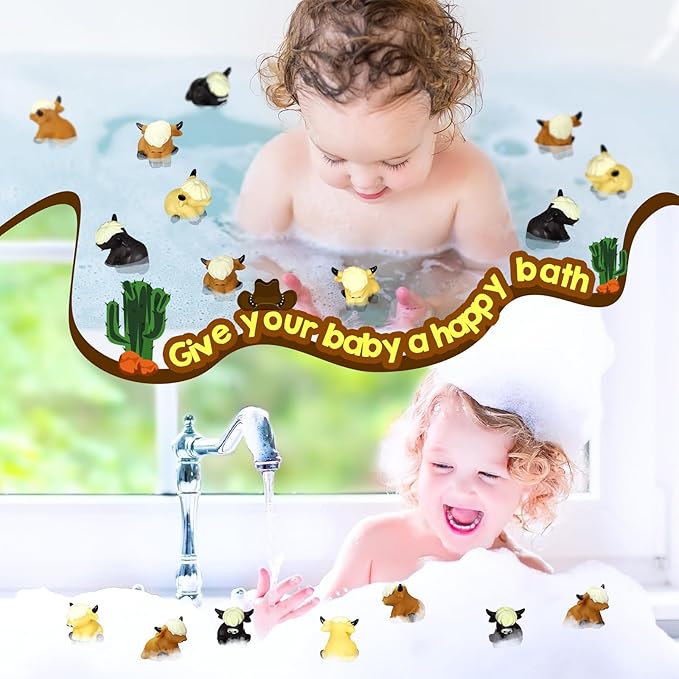 30 Pack Highland Cow Rubber Duck, Squeak and Floating Water Squirting Bath Toys Highland Cow Party Favors for Shower Birthday Gifts Party Gifts