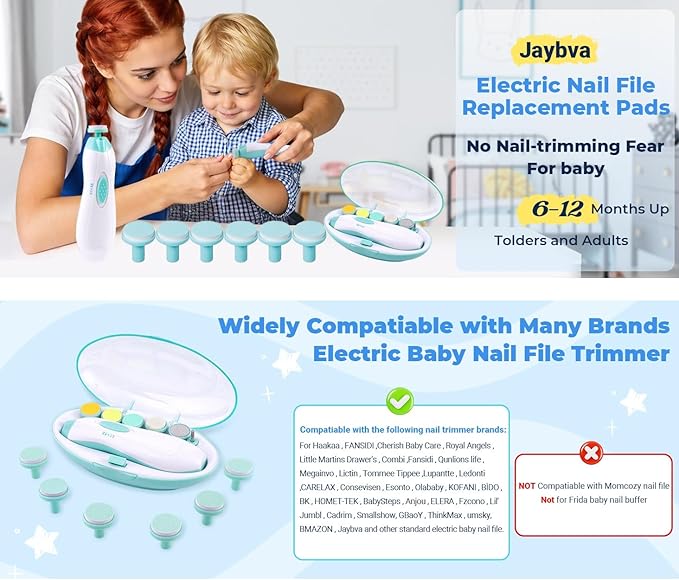 Baby Nail File Replacement Heads, Safe Electric Nail Trimmer Pads Refills Grinder Buffer Attachments Nail Care Filer Tool for Newborn Infants Toddlers Kids 6+ Months Up 6 Pack Blue