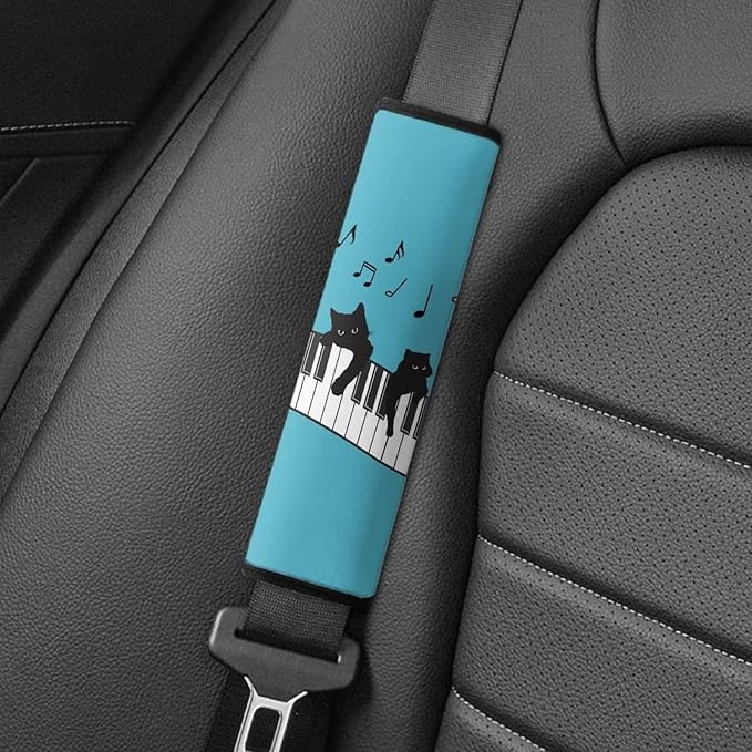 AFPANQZ Kids Car Seat Belt Covers Set 2 Pack Piano Music with Black Cat Car Seat Belt Covers Shoulder Protect Pad Cushion Comfortable Soft Pillow Belt Covers Neck Support Cushion for Boby Kids
