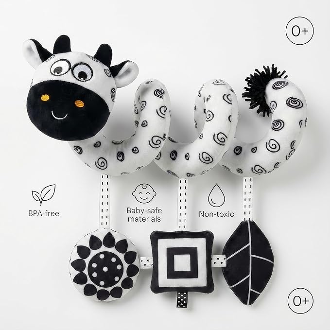 Car Seat Toys – Baby Toys 0-6-12 Months High Contrast Black & White Spiral Car Seat Toy, Carseat Toys Hanging for Newborn Toys, Stroller Toys, Baby Stroller Toy, Infant Toys, Crib Toys Hanging