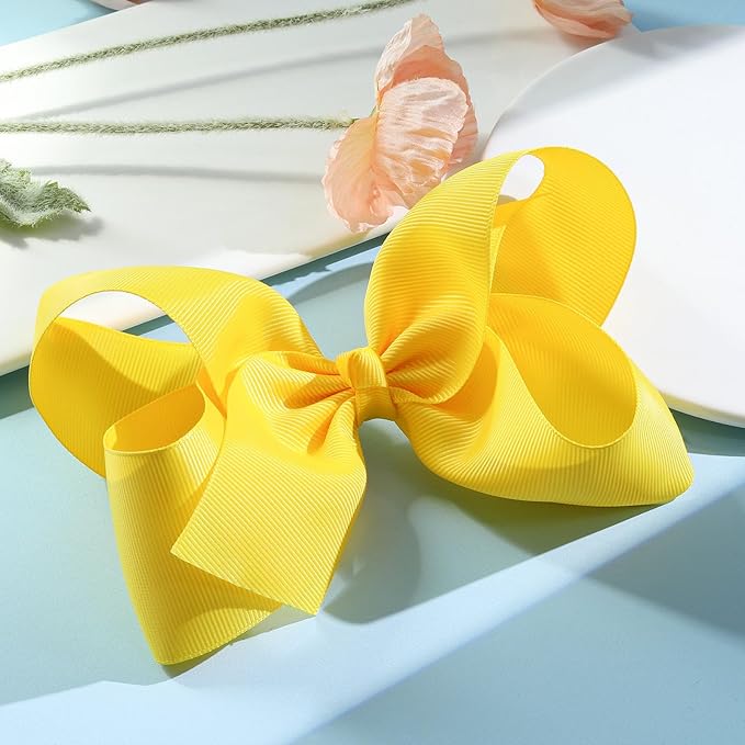 Oaoleer 2PCS 6inch Yellow Layered Grosgrain Ribbon Bow Alligator Clips, Baby Hair Accessories for Girls, Infants, Toddlers, Teens, and Children