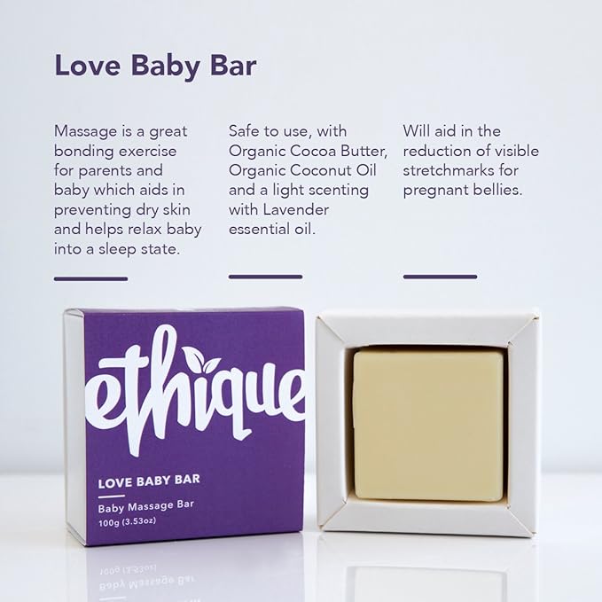 Ethique Love Baby Bar Solid Massage Bar to Prevent Dry Skin - Plastic-Free, Vegan, Cruelty-Free, Eco-Friendly, 3.53 oz (Pack of 1)