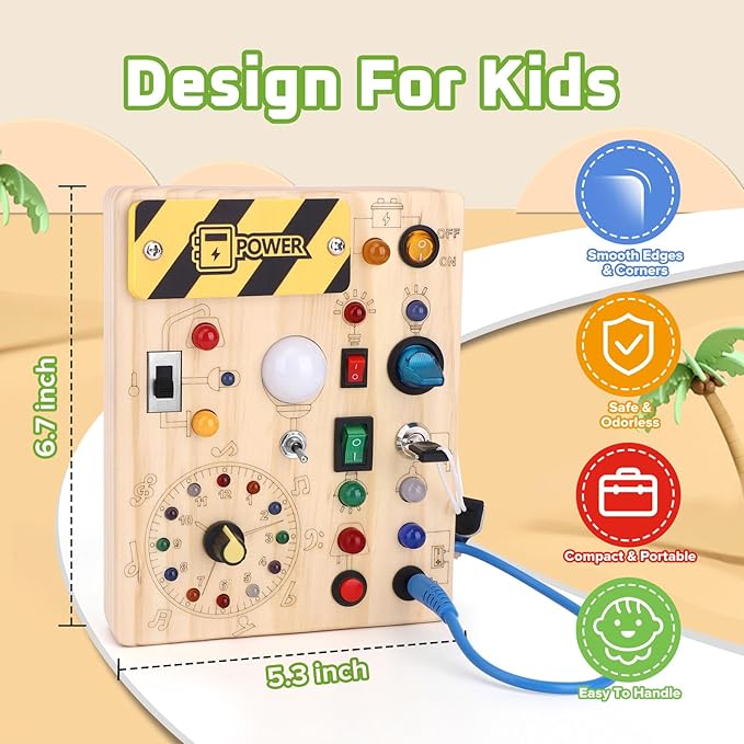 Grarain Toddler Toys Clock Busy Board with Led Light, Preschool Learning Activities Sensory Toys for Toddlers,Montessoti Toys for 1 2 3 Year Old
