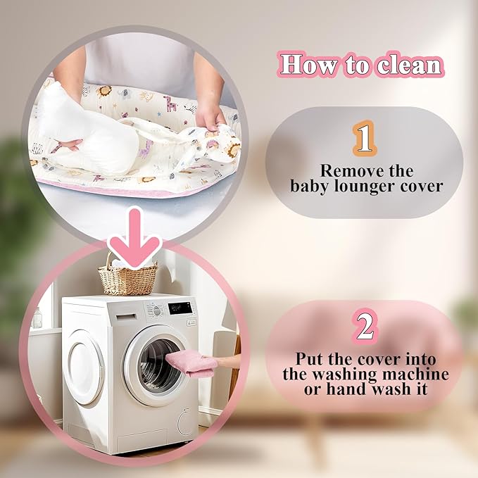 Baby Lounger for Newborn-Portable Baby Lounger 0-24 Months for Home and Travel,Newborn Loungers with Strap, Baby Nest Lounger Adjustable Size,Animal World Pink