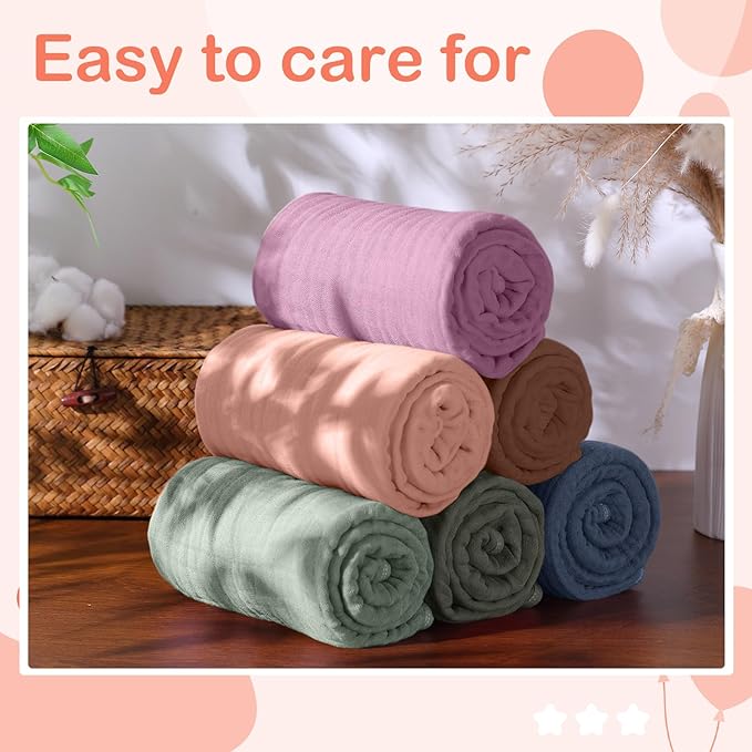Peryiter 6 Pcs Muslin Hooded Baby Towels 32 x 32 Inch Cotton Newborn Bath Essentials Muslin Infant Blankets Absorbent Registry Gifts for Girl Boy Kids Baby Shower (Green and Pink Series)
