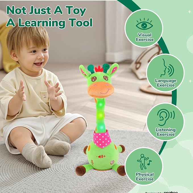 Dancing Giraffe Musical Plush Toy, Recording & Repeating Talking Giraffe Baby Toy for 6–12 Months, Interactive Singing Stuffed Animal, Birthday Gift for Grandkids Infants Toddlers(Green)