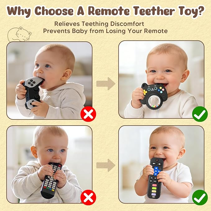 2 Pack Teething Toys for Babies 0-6 6-12 Months, Food Grade Silicone Remote Control Rattle Teether Toy, BPA Free Sensory Chew Toys, Baby Gifts and Newborn Toys