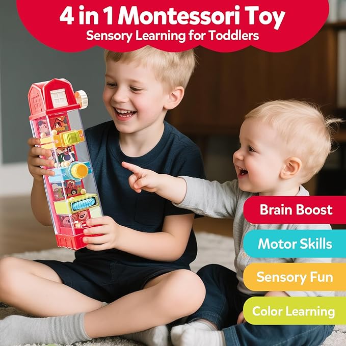 Farm Egg Drop Toy for Toddlers 2-4, Montessori Toy for 2 Year Olds, Fine Motor Activity, Cause and Effect Learning, Quiet Travel 2 3 Year Old Gift for Boys Girls
