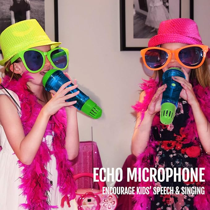 Novelty Place Echo Mic for Kids and Toddlers - Battery-Free Magic Karaoke Microphone Voice Amplifying Retro Toy for Singing, Speech & Communication Therapy - 10" (Blue & Green)