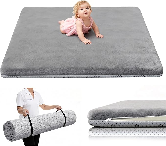 Yozoia Baby Play Mat 50 x 50, Thick Baby Play Mat for Floor, Ultra Soft Playpen Mat, Machine Washable Tummy Time Foam, Non-Slip Bottom Helps Cushion, for Kids, Infant and Toddler Crawling