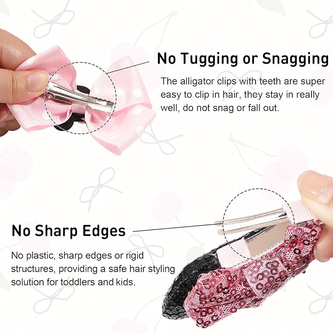 2 Pairs Pink Mouse Ears Hair Clips & Mouse Hair Bows Barrettes for baby Girls Accessories Birthday Party Decorations Gift