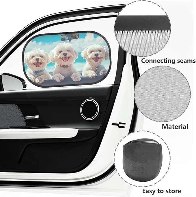 Bulopur 2 Pack Window Shades for Car UV Protection Breathable West Highland Terrier Car Seat Sun Protection Easy to Install Mesh Back Window Sun Shades Universal Fit Mesh Auto Windshield Shades