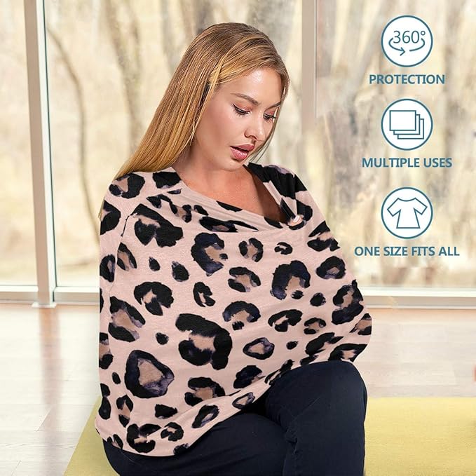 Pink Black Leopard Baby Car Seat Covers, Nursing Cover Breastfeeding Scarf Soft Breathable Stretchy Coverage, Infant Stroller Cover for Boys Girls