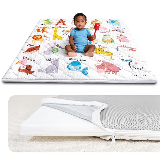 Foam Baby Play Mat 50x50, Removable and Machine Washable Cover, Thicken Cushioning Playmat and Perfect for Playpen, Non-Slip Bottom, Easy to Clean for Infants, Toddlers & Babies(Animal)