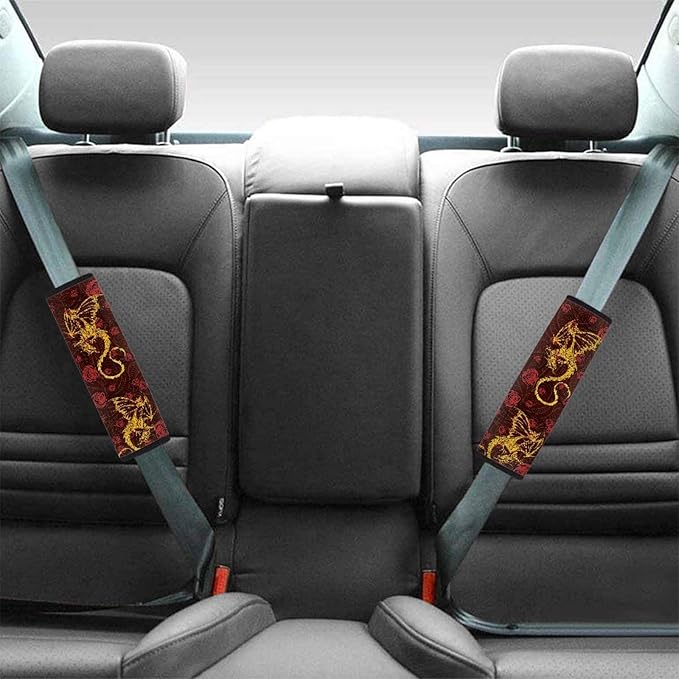 Asian Red Dragon Car Seat Belt Cover Soft Car Safety Seat Belt Strap Shoulder Pad for Women Men 2 Pack