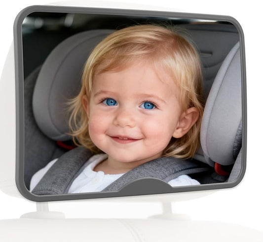 Baby Car Mirror, Safety Car Seat Mirror for Rear Facing Infant, Clear Wide View, Easily Observe the Baby Move, Secure, Shatterproof, Easy Install, Perfect (Gray)