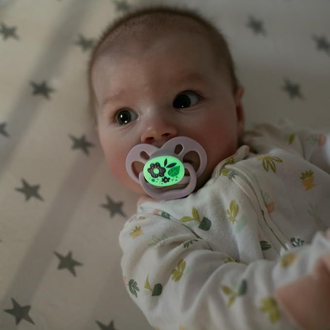 Dr. Brown's Advantage Baby Pacifier, Fully Symmetrical Soother with Soft Silicone Bulb, Glow-in-The-Dark Blue Nature-Purple Nature, 6-18m, BPA-Free, 6-Pack