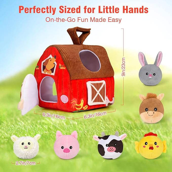 Baby Toys 6-12 Months: Plush Surprise Barn with Stuffed Farm Animals, Rattle, Crinkle Paper, Mirror, Busy Montessori Toys for Babies, Infant, Newborn, Sensory Toys for Toddlers 1-3