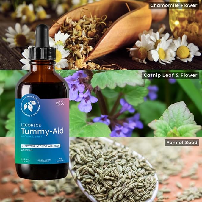 Mountain Meadow Herbs Licorice Tummy-Aid for Babies & Kids – Gas Relief Drops for Colic, Upset Stomach, Reflux & Bloating – Natural, Alcohol-Free Liquid Formula – 4 oz