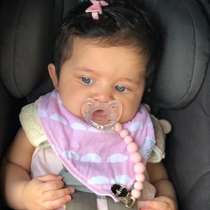 Ali+Oli Silicone Pacifier Clip for Baby (Pink) 100% Food-Grade BPA Free Newborn Pacifier Holder Infant Binky Clip for Baby Boy or Girl