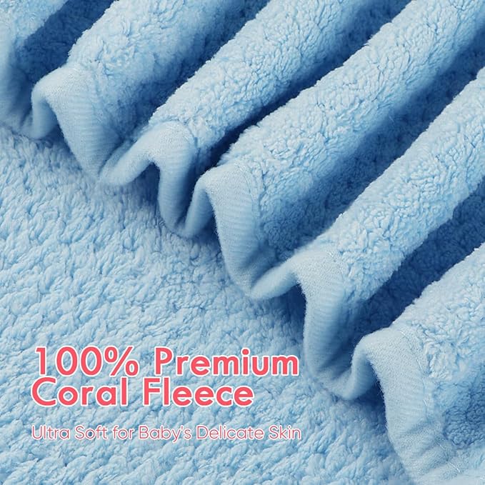 Orighty Baby Hooded Towel with Five Washcloths, 28 x 28 Inch Super Soft Bath Towel with Hood for Babies, Infant, Newborn Essential - Ideal Baby Stuff Registry for Boys and Girls (Blue) (Pack of 2)