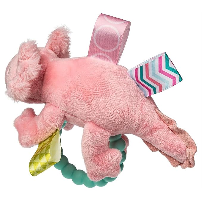 Taggies Soft Baby Rattle with Soothing Teether Ring and Sensory Tags, 6-Inches, Lizzy Pink Axolotl