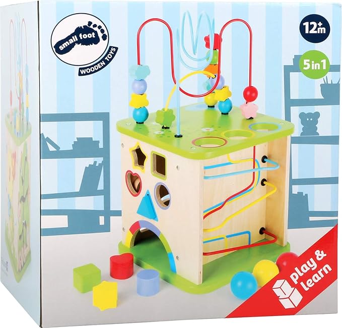 Small Foot 10605 Wooden motoric Cube with Five Sides of Fun, incl. motoric Loops and Ball Track, Multi