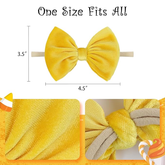 YanJie Halloween Bows Headbands, Velvet Elastic Hair Bow Halloween Orange Yellow Hair bands Bows Festival Dress Up Party Headband Gifts 3Pcs