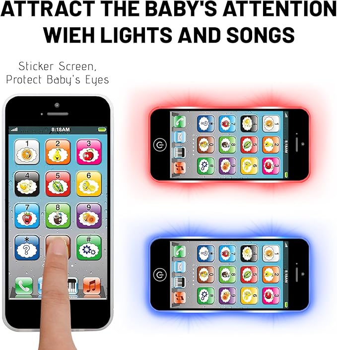 Toy Learning Play Cell Phone with 8 Functions and Dazzling Lights Interactive Toy for Toddler Baby Kids Boys Girls