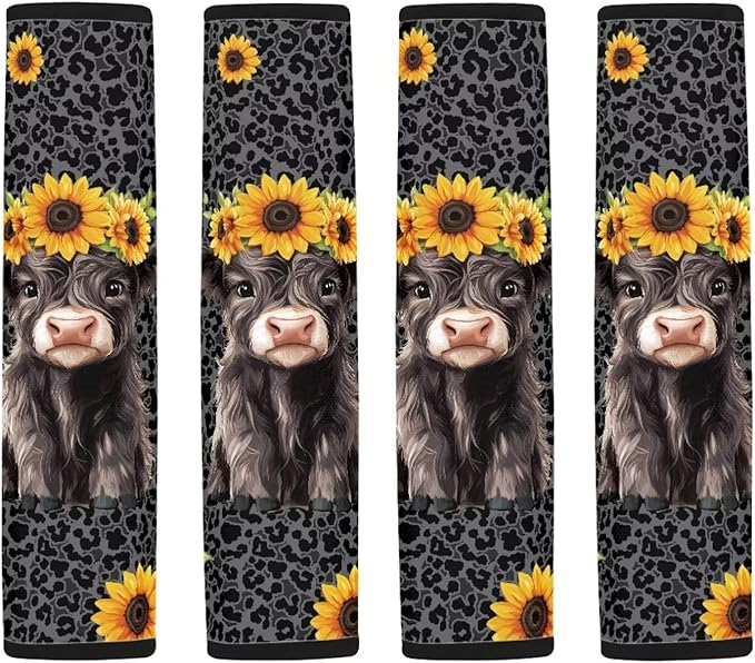 UNICEU Blake Leopard Highland Cow Auto Seat Belt Cover 2 Piece Set Cheetah Car Accessory Anti Slip Automotive Seatbelt Shoulder Pads for Women Men