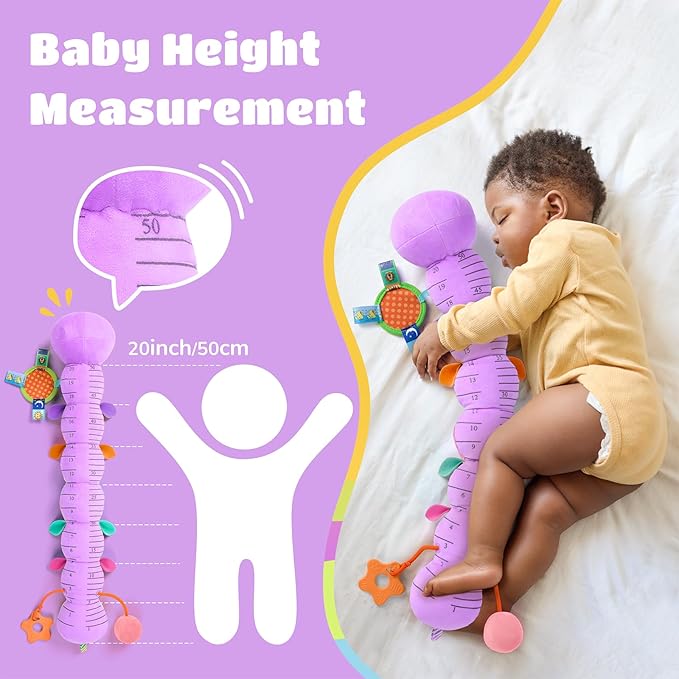 AWOTOY Baby Toys 6-12 Months Music Caterpillar Infant Toys Stuffed Animals 0-3-6 Months Teething Tummy Time Sensory Toys with Mirror Rattle&Pull String for Boys Girls Birthday Gifts|Lavender Purple