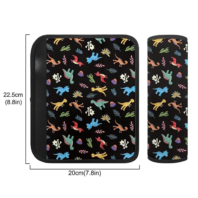 Biyejit Cartoon Dinosaurs Baby Car Seat Belt Covers for Boys and Girls, Carseat Shoulder Padding, Soft Car Seat Neck Cover, Car Seat Straps Shoulder Pads, Seat Strap Cover for Baby Kids