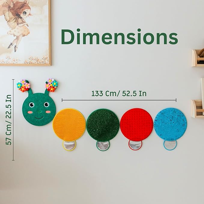 Sensory Wall Panel for Kids Ages 3+ - Caterpillar Tactile Texture Board for Fine Motor Skills & Calm Down Corners - Screen-Free Sensory Wall Toy for Home, Classroom & Autism Support