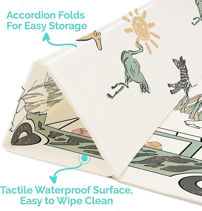 JumpOff Jo Foldable Foam Play Mat – Large Waterproof Baby & Toddler Activity Floor Mat, Double-Sided 70 x 59 Inch Play Surface