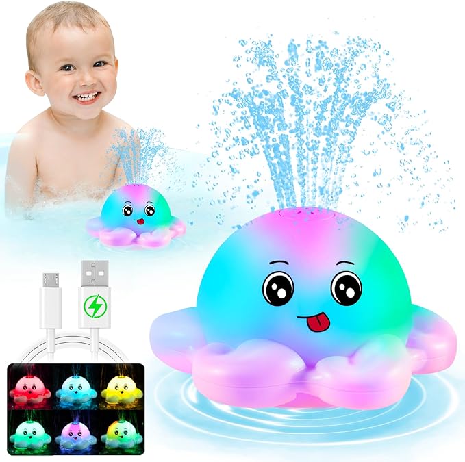 Gigilli Octopus Bath Toys, Easter Basket Stuffers Baby Bath Toys for Kids Ages 1-3, Baby Girl Light Up Bath Toy Sprinkler 6-12-18 Months Toddler Bath Fountain Toy Infant Birthday 1 2 3 Gifts