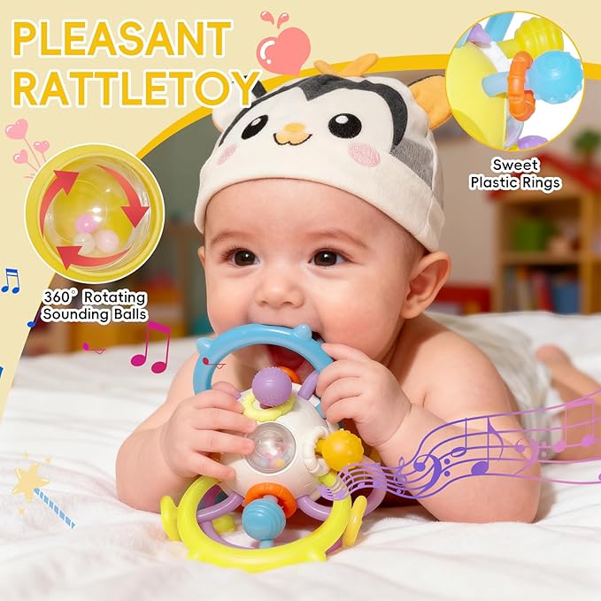 ANGELLE Silicone Teething Toys for Babies 0-18 Months, Montessori Sensory Teethers for Gum Relief, BPA Free Food Grade Chew Toys