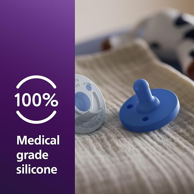 Philips Avent Soothie Baby Pacifiers - 100% Silicone Pacifiers for Babies 3-18 Months, One-piece Design, BPA-Free, Extra Durable, Sky Blue and Light Blue, 4 Pack, Model SCF192/71