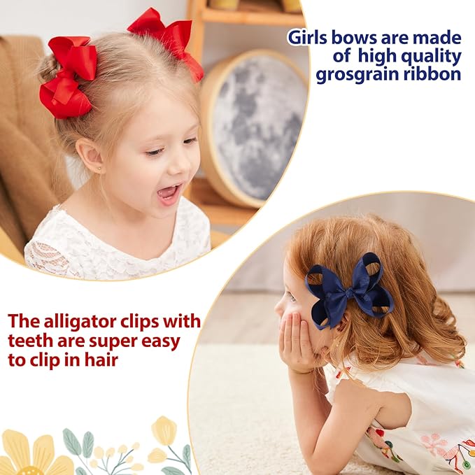 20PCS 4.5 Inch Hair Bows for Girls Grosgrain Ribbon Toddler Hair Bows Clips Alligator Hair Accessories for Baby Girls Toddlers Kids Teens (10 Colors in Pairs)