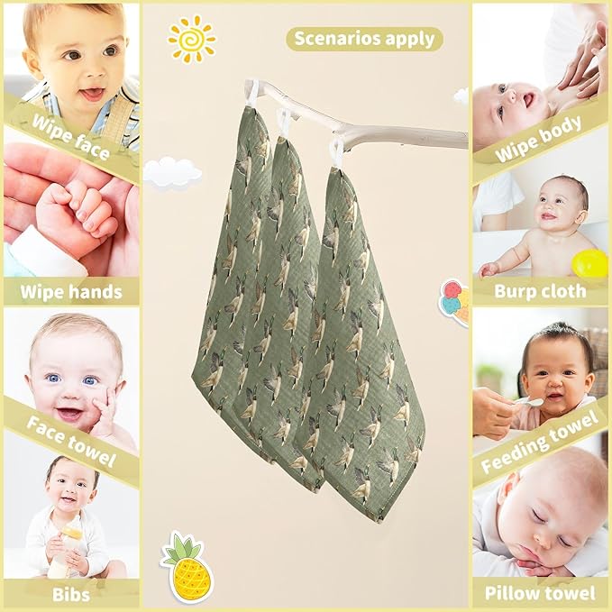Mallard Ducks Baby Washcloths Newborn Muslin Burp Cloths 3 Pack Soft Cotton Baby Face Bath Towel Drool Bibs for Infants, Girls and Boys 11.8 x 11.8 Inch