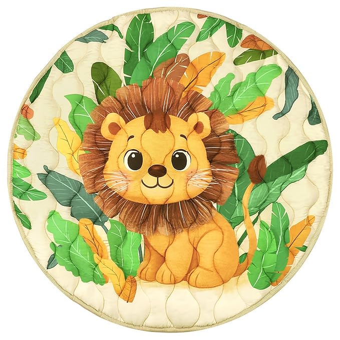 Baby Round Play Mat, Premium Thicker Foam Baby Mat for Floor, Tummy Time Foldable Baby Foam Play mat for Babies, 40 * 40 Round Anti-Slip Activity Mats for Infant and Toddler, Lion