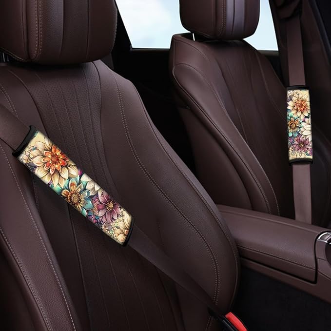 Hippie Lotus Car Seat Shoulder Strap Pads Universal Safety Strap Cover for Auto SUV Truck Airplane Backpack Carseat Straps Covers Auto Seat Belt Cushion Pads Car Interior Accessories