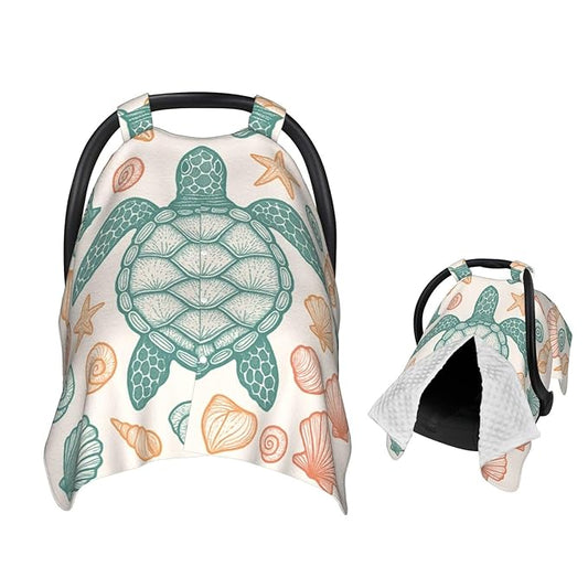 KiuLoam Sea Turtles Starfish Seashells Baby Car Seat Canopy, Nursing Cover for Mom Breastfeeding Scarf, Infant Car Seat Cover/Multiuse Baby Stroller Covers for Babies Boys Girls