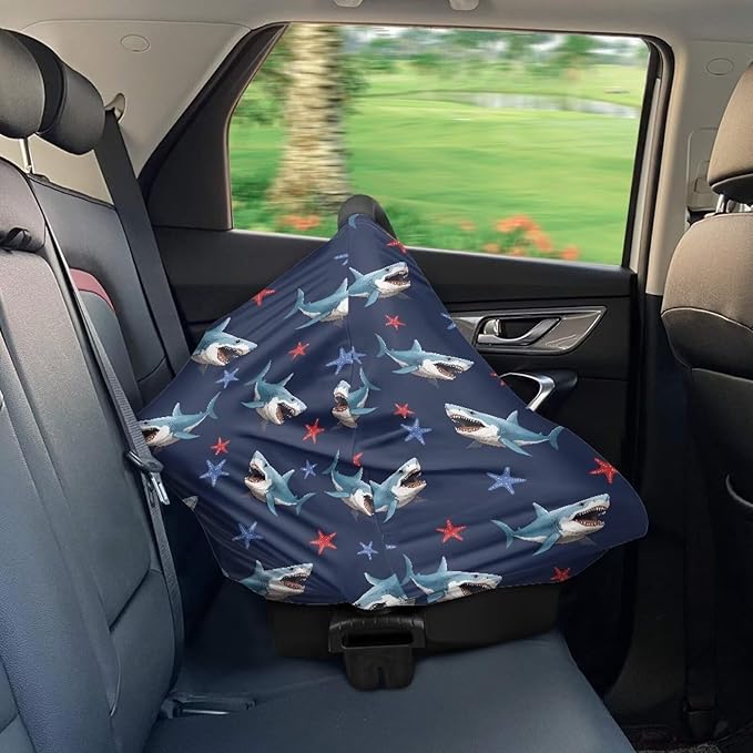 AFPANQZ Shark Design Baby Car Seat Cover Canopy and Nursing Cover Infant Car Canopy Spring Autumn Winter Snug Warm Breathable Windproof Open Peep Top Universal Fit