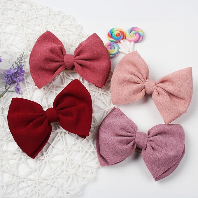 YanJie Baby Girls Nylon Headbands Newborn Bows Handmade Hair Bows Hairbands Hair Accessories for Newborn Infant Toddlers Kids (pink-wine)